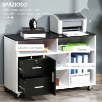 Mobile Porta Stampante con Cassetti, Mobiletto Multiuso per Ufficio e Casa, Nero e Bianco, 100x35x65cm
