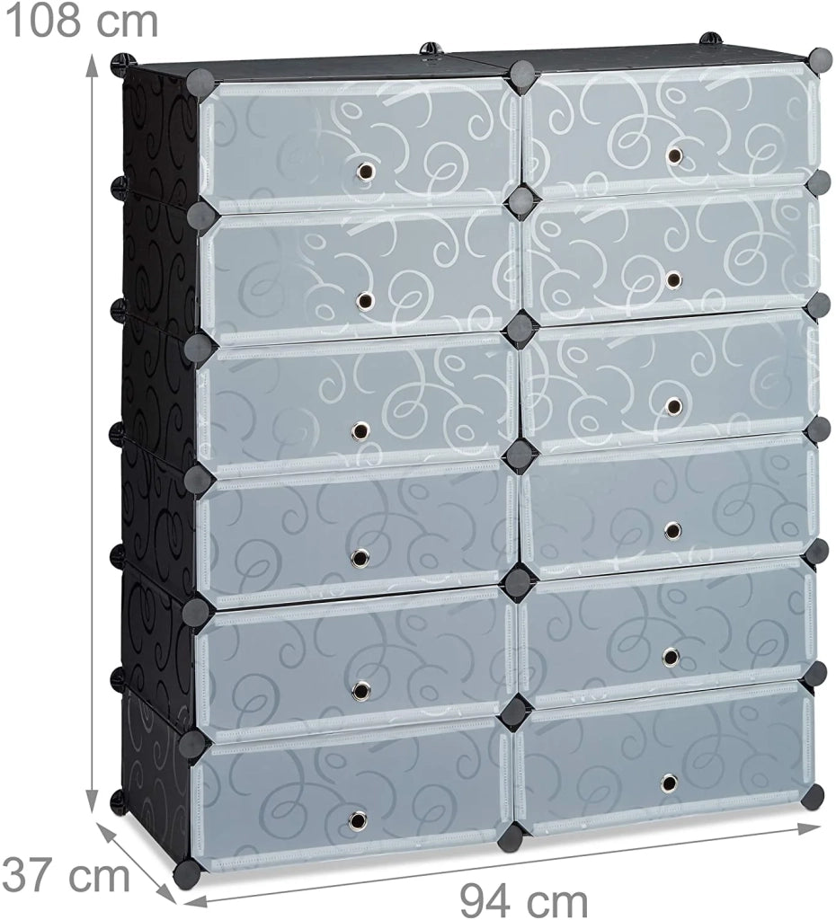 Scarpiera/mobile contenitore con 12 scomparti per 24 paia di scarpe nero 13_0001634_3