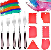 Set di palette 11 pezzi - Acciaio inossidabile - Spatola con testa di legno - Spatola per pasta strutturale - Materiale plastico alimentare sicuro - 6 misure e forme - Pennello per verniciare