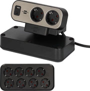 Scatola di alimentazione duplex con interruttore - USB C Power Delivery - 10x contatti - argento/nero - 2m