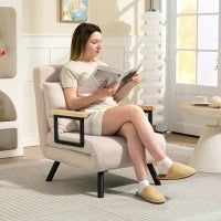 Divano Letto Singolo Pieghevole Divano Letto Convertibile 4 in 1 Schienale Regolabile 5 Livelli e Cuscino 63x73x81 cm Beige