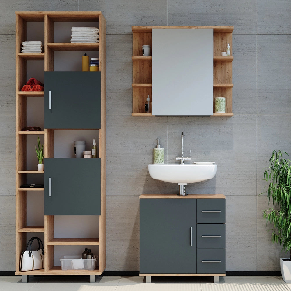 Vicco Set mobili bagno Rovere 3 parti, con colonna