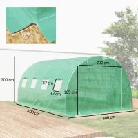 Telo Serra in PE con 8 Finestre, Porta Avvolgibile e Bordi Interrati, 4x3x2 m, Verde