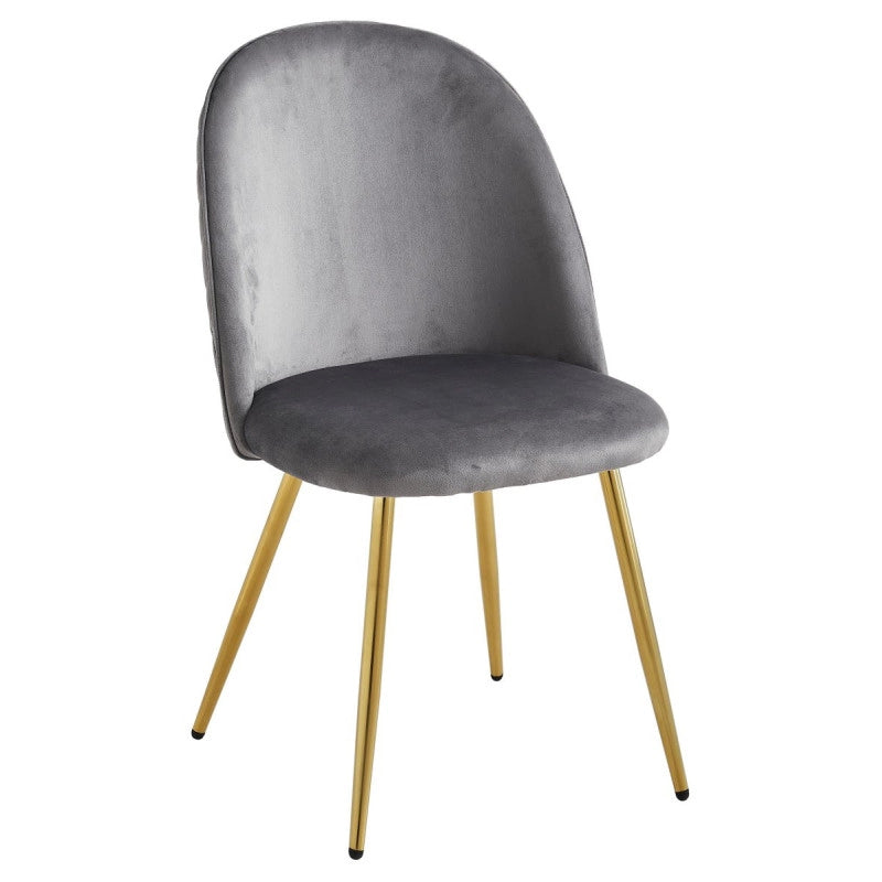 Set di 4 Sedie Claire In Velluto Grigio E Gambe Oro