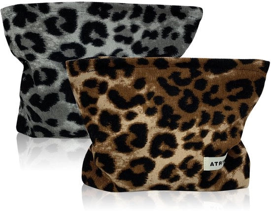 Borsa da trucco per donne 2 pezzi con stampa leopardo con cerniera borsa leopardo borsa da trucco borsa da toeletta per bambine e ragazze