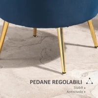 Poltrona a Conchiglia, Poltroncina Vintage, Poltroncina da Camera e Salotto, Design Elegante, con Schienale Alto, 76x67x74cm, Blu