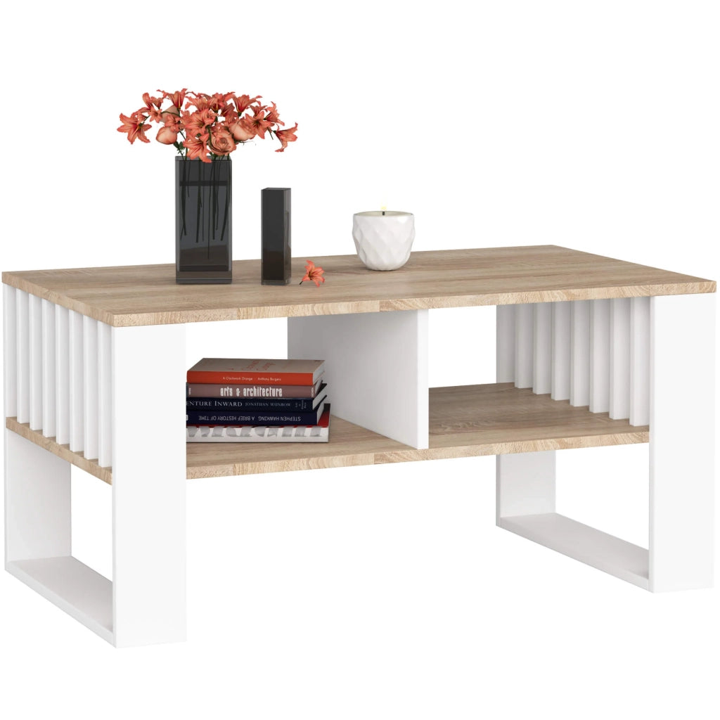 Tavolino da caffè AKORD ROCKFORD Sonoma Quercia 92 cm gambe Bianche 92x53x45 cm