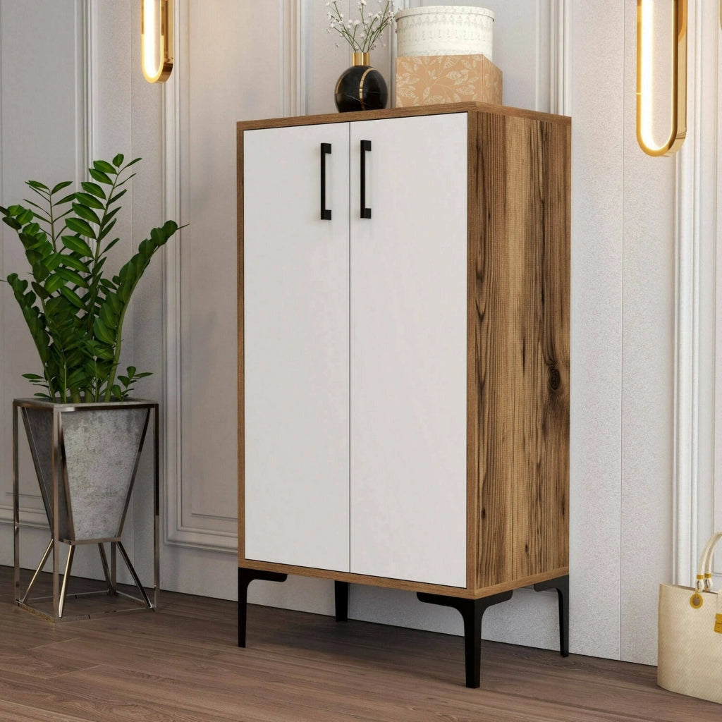 Scarpiera Axarix, Mobile portascarpe, Armadio da ingresso multiuso, Mobiletto per calzature, 60x35h111 cm, Noce e Bianco