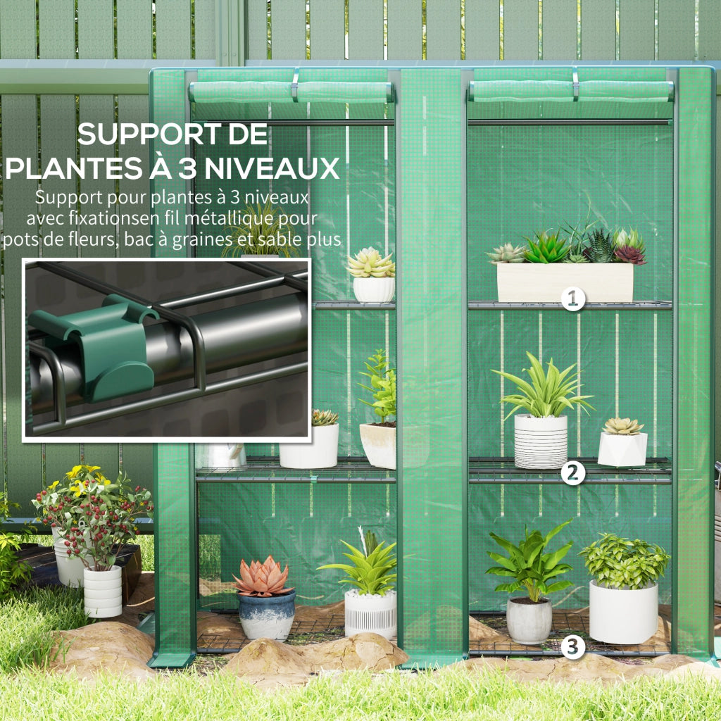 Serra da giardino con ripiani metallici 3 livelli ¨C zephmum ¨C verde 144x48x152 cm