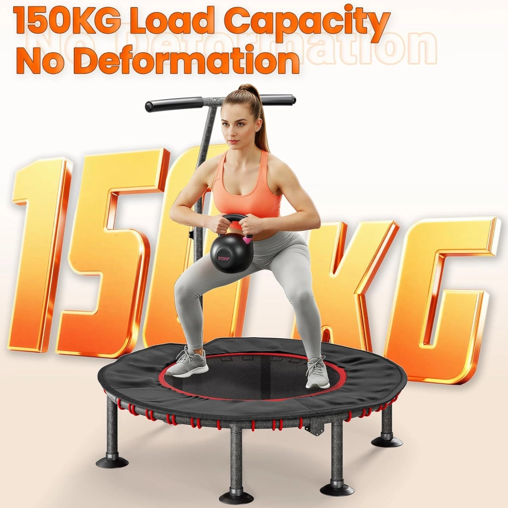 Trampolino Fitness da Interno | Copertura Protettiva Imbottita | Fino a 150 kg Capacità Carico | 3 Altezze Manubrio Regolabili | Senza Installazione | Bambini Adulti | Mini Ø102 cm | Casa