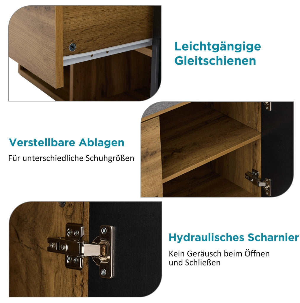 Garderoba moderna in effetto legno con specchio e scarpiera
