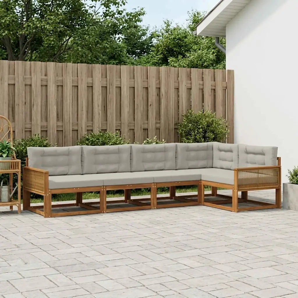 Set di divani da esterno 5 pcs Naturale e Grigio chiaro