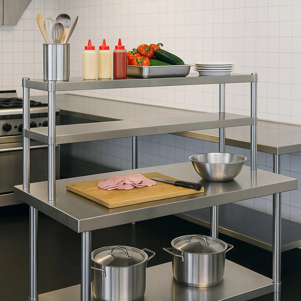 Tavolo da lavoro acciaio inox 120x60x145cm con ripiano utensili Piano di lavoro gastronomia