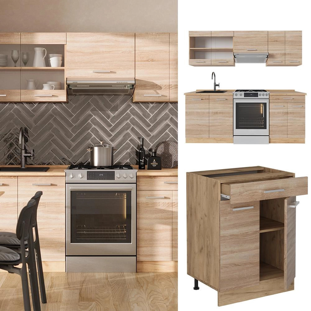 Cucina componibile R-Line Sonoma/Rovere dorato 200 cm senza piano di lavoro Vicco