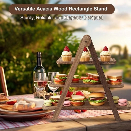 Tavolo di Servizio in Legno 3 Livelli - Stand per Cupcake - Tavola di Servizio - Dimensioni Regali 43,5 x 42 x 17,78 cm