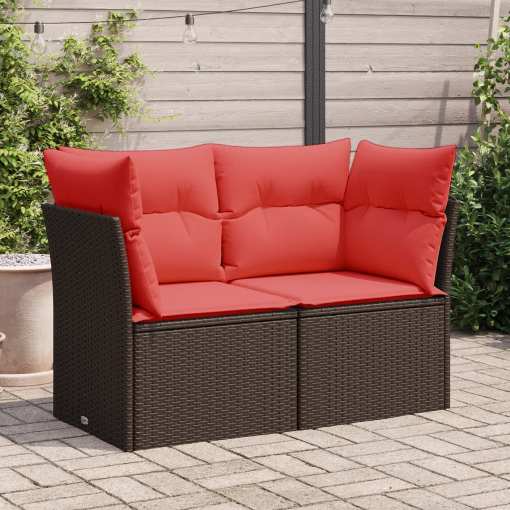 Divano da giardino con cuscini a 2 posti marrone in polyrattan