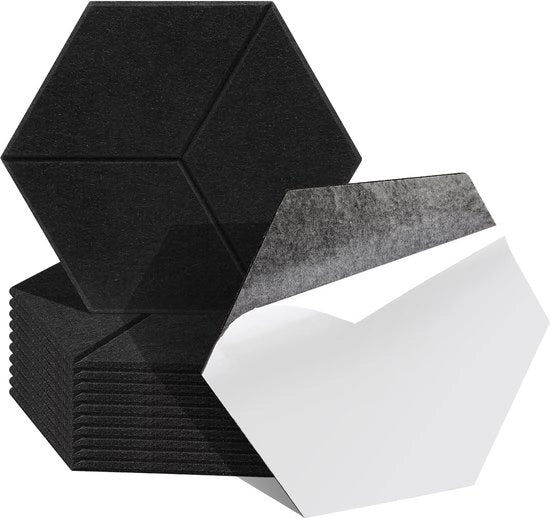 12 pezzi di pannelli acustici a forma di esagono autoadesivi pannello acustico isolamento acustico velluto pannello per parete nero
