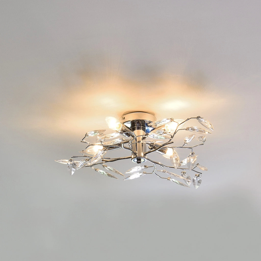 Plafoniera Moderna a 4 Bracci Lampada da Soffitto Senza Paralume Lampadario in Metallo con Cristalli Artificiali [lux.pro]
