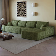 Divano d'angolo modulare con chaise longue e imbottitura in schiuma ad alta elasticità in velluto a coste verde 270 × 175 × 83 cm