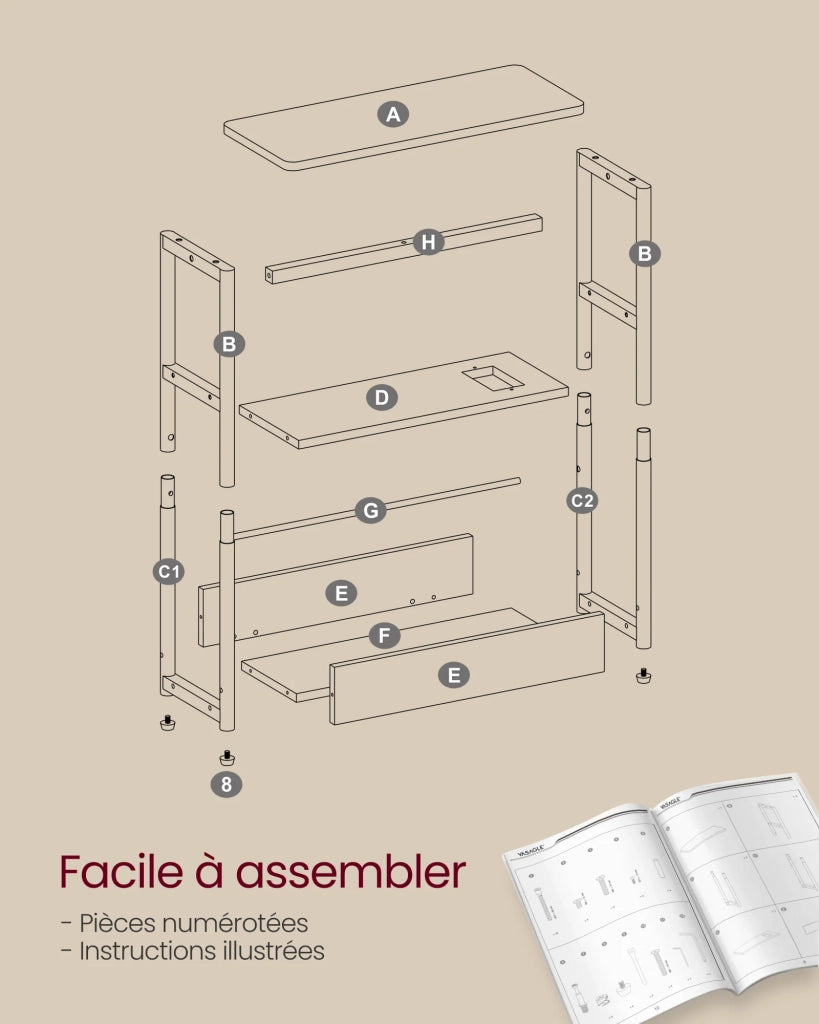 Tavolino sottile con multipresa comodino a 3 ripiani tavolino per piccoli spazi portariviste soggiorno camera da letto ufficio tavolini beige 12_0007559