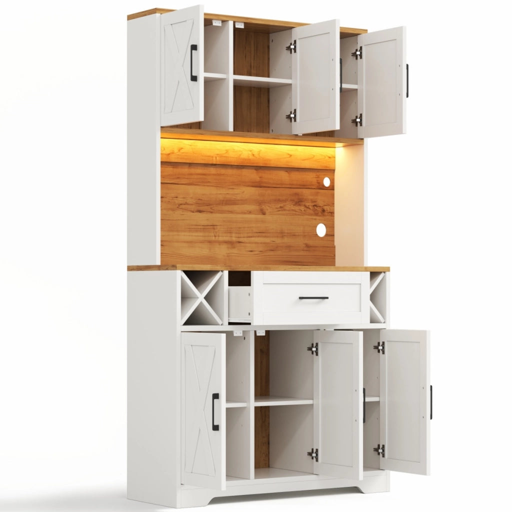 Credenza da cucina alta con LED RGB, prese USB e AC, mobile dispensa con portasigari vino, 105×40×180 cm