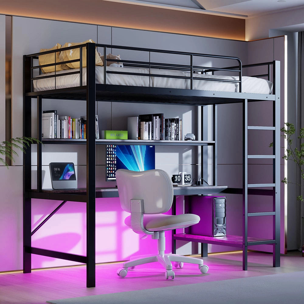 Letto mezzanino 90x200cm - Xylo - nero, USB, LED telecomando, EN747
