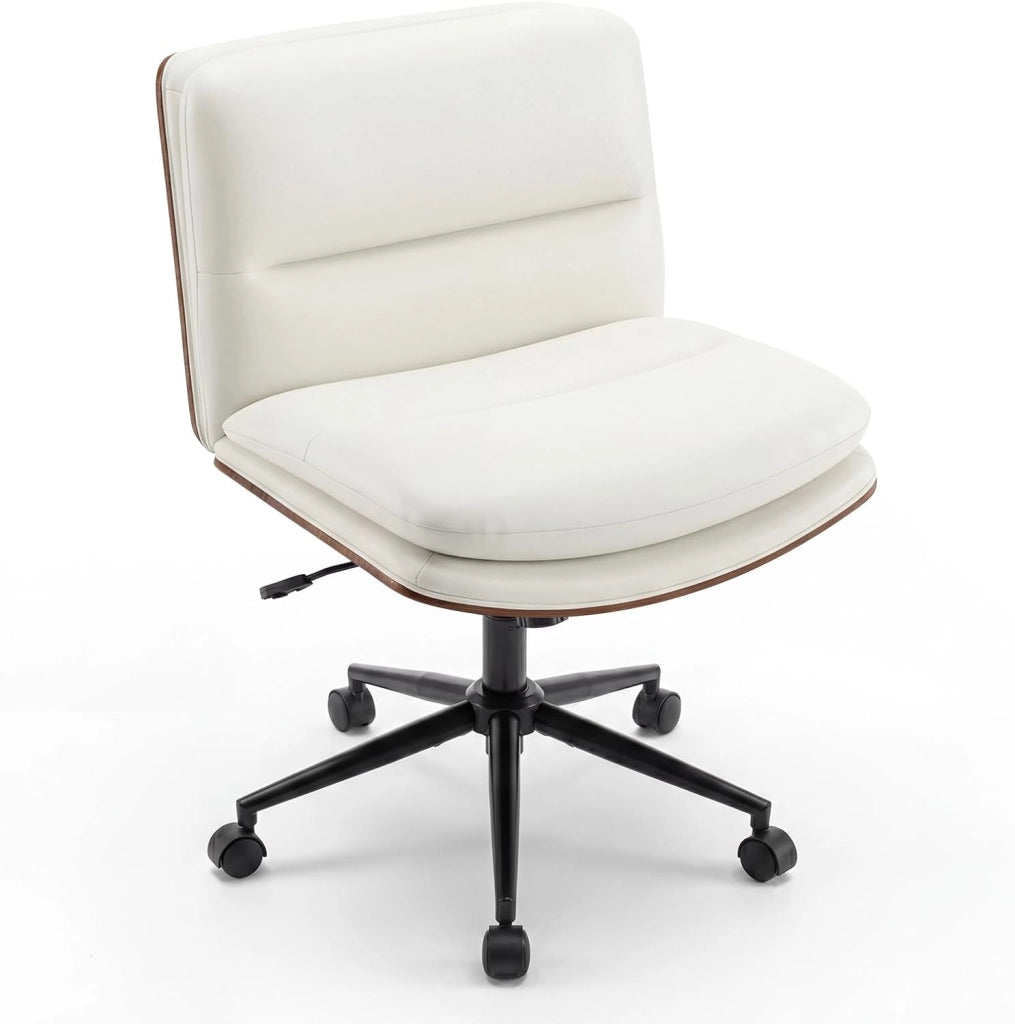 Sedia Ufficio Girevole con Ruote, Sedile Curvo, Schienale Reclinabile, Poltrona Scrivania con Altezza Regolabile, per Lavoro, Studio, Relax, Portata 110 kg (Bianco)