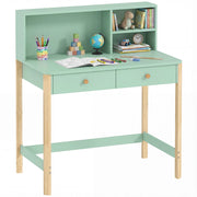 Scrivania per Bambini 5-12 Ani con 3 Ripiani e 2 Cassetti, in Legno, 90x52x105 cm, Verde