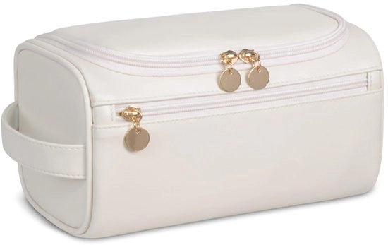 Organizzatore per toilette in pelle, kit doppio impermeabile per accessori da bagno, bianco