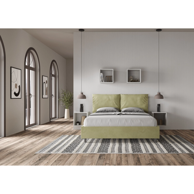 Letto imbottito Matrimoniale 160x200 cm Antea - Con rete,Microfibra,Tè verde