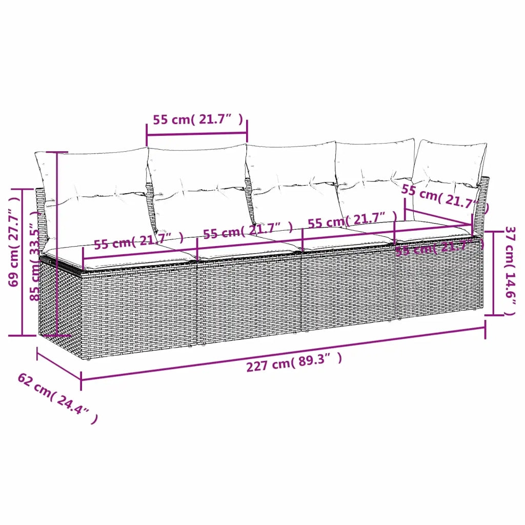 | Divano da giardino | Grigio 227 x 62 x 69 cm polyrattan 366150