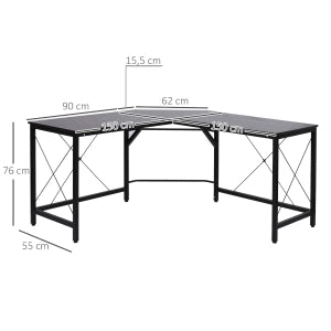 SCRIVANIA Angolare a L 150x150x76 cm Nero in MDF e Acciaio