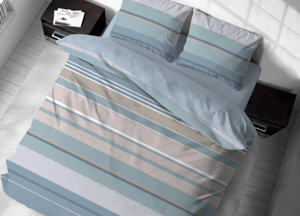 Sacco Copripiumino In 100% Cotone Made Italy Disegno Scia - Singolo - Azzurro