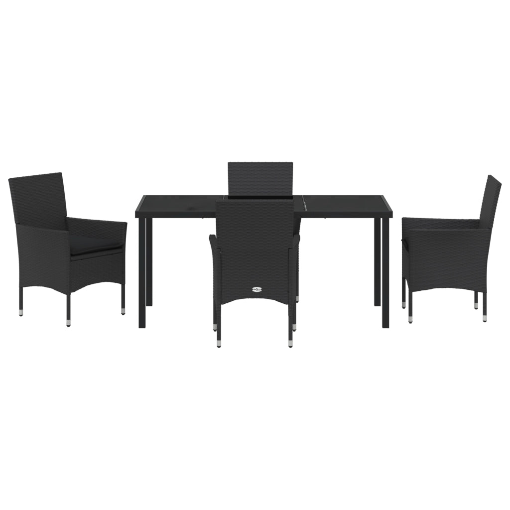 Set da Pranzo 5 Pezzi con Cuscini Rattan Sintetico Nero