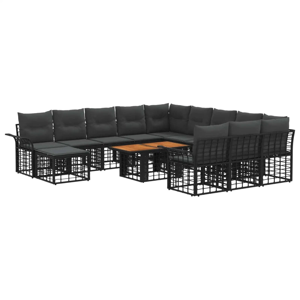 Set Divano da Giardino 13 pz Nero e Grigio scuro polyrattan 3438043