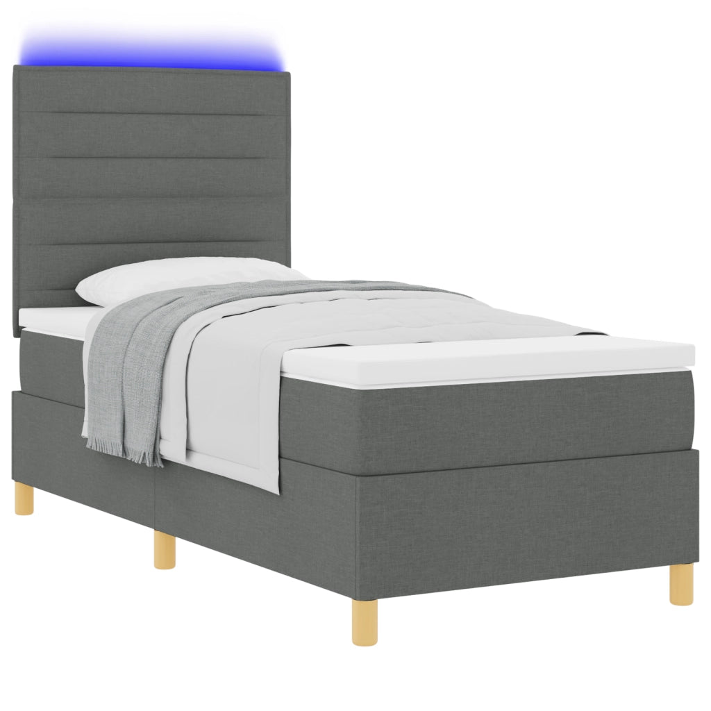 Letto Box Spring con Materasso e LED Grigio Scuro 90x200 cm Tessuto
