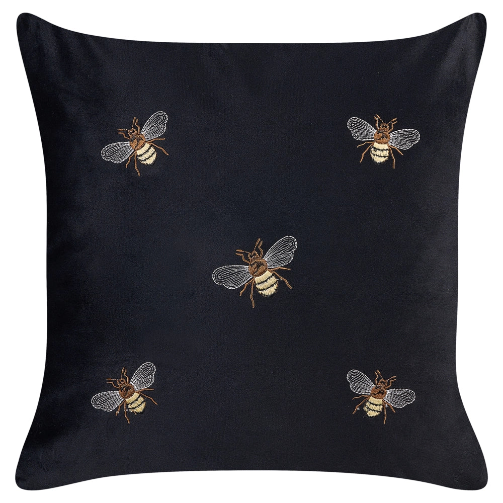 Set di 2 cuscini decorativi in velluto nero 45 x 45 cm con motivo con api soggiorno camera da letto