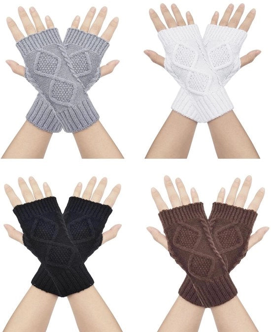 Manopole senza dita - 4 paia guanti a maglia - guanti invernali - guanti acrilici caldi - ideali per attività all'aperto - morbidi e comodi - guanti senza dita
