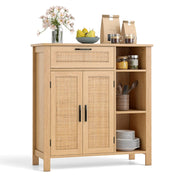 Credenza buffet-Armadio da cucina con ante intrecciate in rattan per cucina, Mobiletto con cassetto e mensola regolabile Naturale