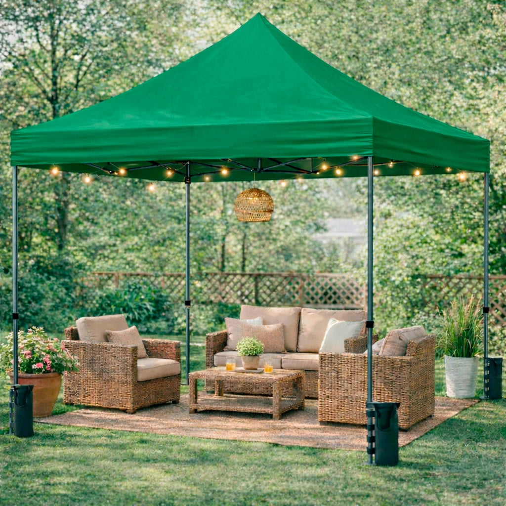 Gazebo Professionale Con Struttura A Fisarmonica Richiudibile Automatico In Acciaio E Telo Oxford 1200D PVC Impermeabile E Anti UV Dotato Di Sacche Zavorra E Borsa Trasporto Per Sagre Feste Eventi 3x3 M Verde