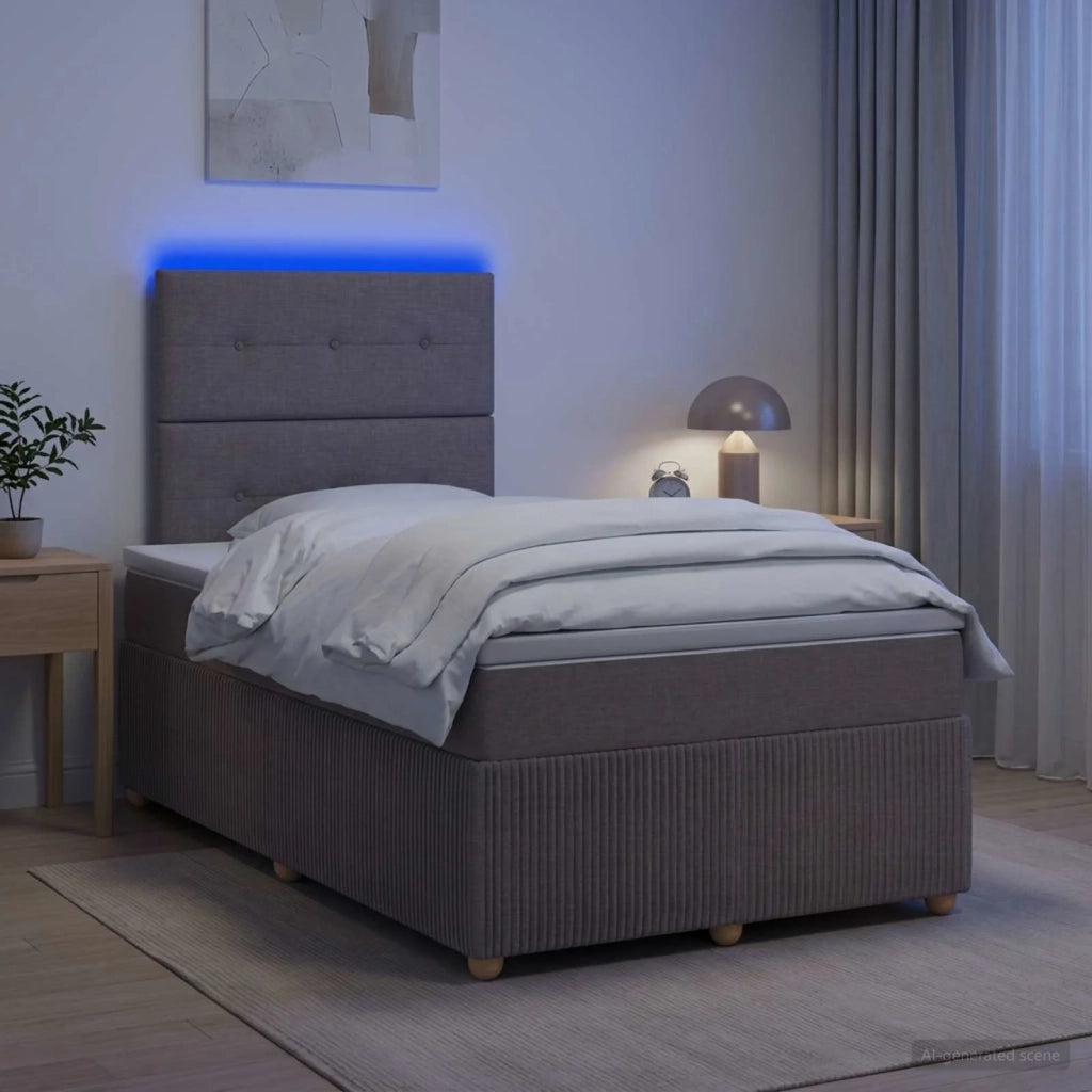 Letto Box Spring LED con Materasso Tortora 120 x 190 cm Tessuto 3455815