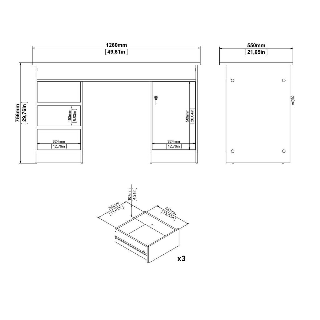 Scrivania Shanshan, Scrittoio multiuso, Tavolo per ufficio porta PC, Piano di lavoro, 126x55 h76 cm, Rovere