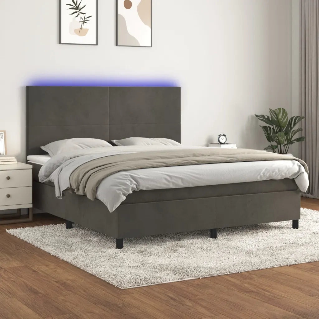 Letto a Molle con Materasso e LED Grigio Scuro 160x200 cmcod mxl 75086