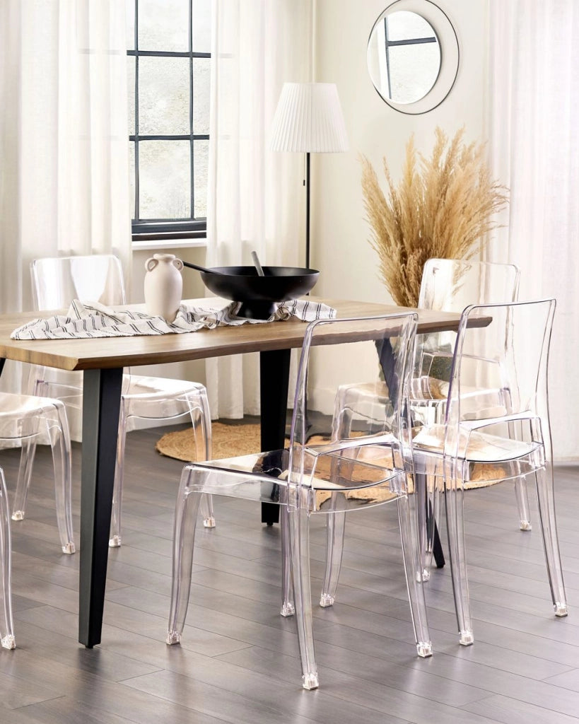Set di 2 sedie trasparenti schienale in materiale sintetico senza braccioli impilabili sala da pranzo moderna