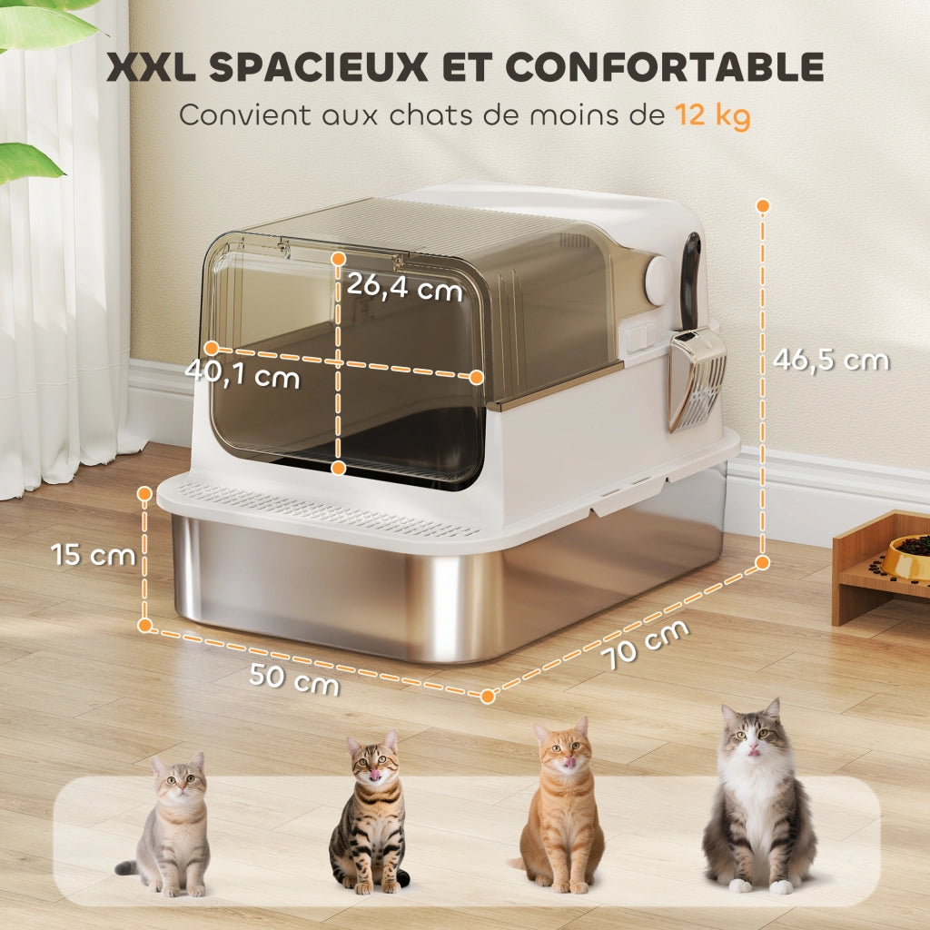 Casetta igienica per gatti chiusa in acciaio inox con paletta ¨C Minimal ¨C 70x50x46.5 bianco