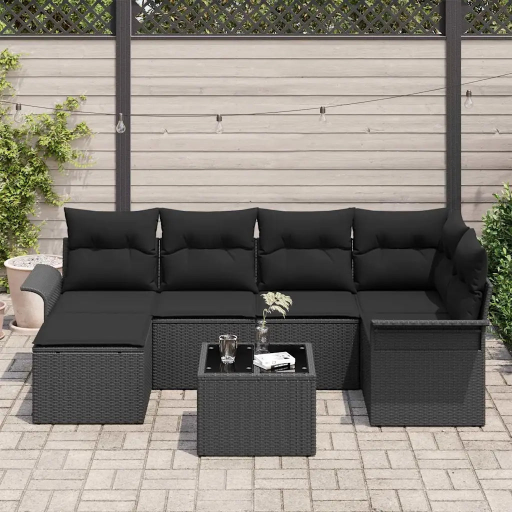 Set Divano da Giardino con archiviazione 7 pcs Nero polyrattan 3354112