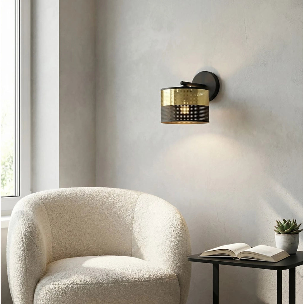 Lampada da parete LUX in acciaio nero e oro