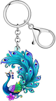 Accessori per uccelli - Piuma di pavone in acrilico - Pendente per chiave - Accessori estetici per natura - Regali per appassionati di uccelli - Donna - Ragazza