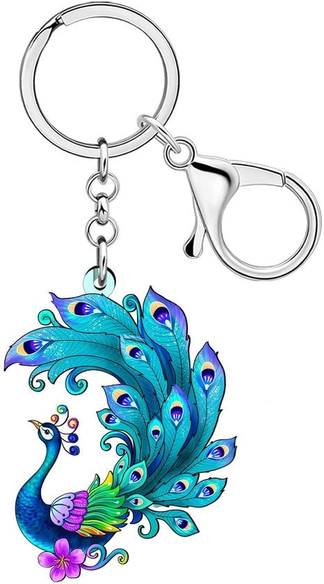 Accessori per uccelli - Piuma di pavone in acrilico - Pendente per chiave - Accessori estetici per natura - Regali per appassionati di uccelli - Donna - Ragazza