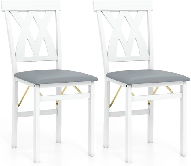 Set di 2 Sedie Pieghevoli, Sedie Ergonomiche di Gomma Senza Braccioli con Struttura in Legno di Gomma, Seduta Pieghevole da Pranzo con Schienale Curvo per Ristorante, Portata 150 kg (Bianco)